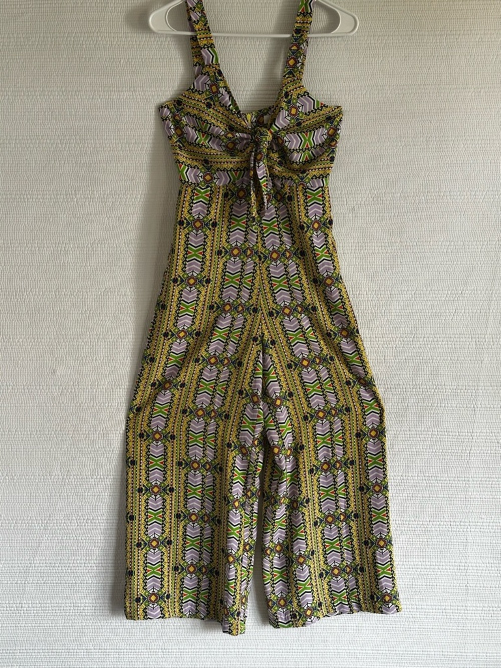 DO+BE Yellow Patterned Tie-Front Wide-Leg Jumpsuit Boho Festival SZ S